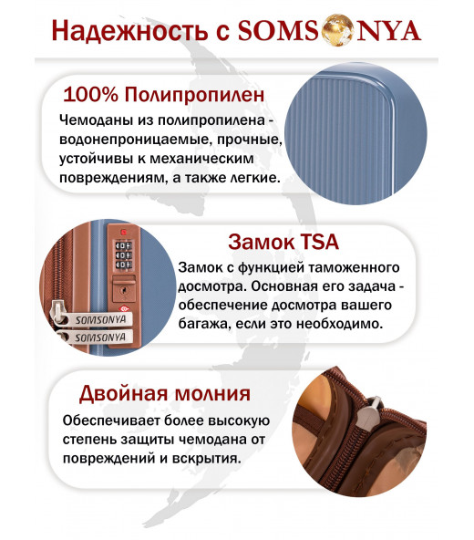 Комплект чемоданов M, S + кейс Somsonya ELITE VEGAS темно-голубой