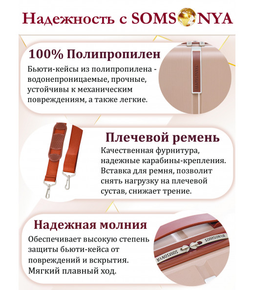 Комплект чемоданов M, S + кейс Somsonya ELITE AT бежевый