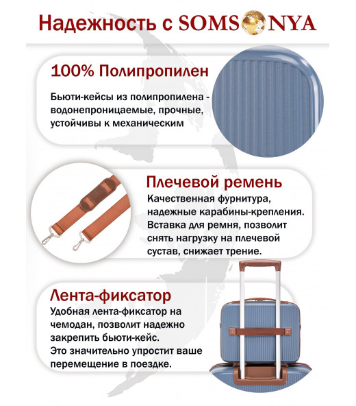 Комплект чемоданов M, S + кейс Somsonya ELITE VEGAS темно-голубой