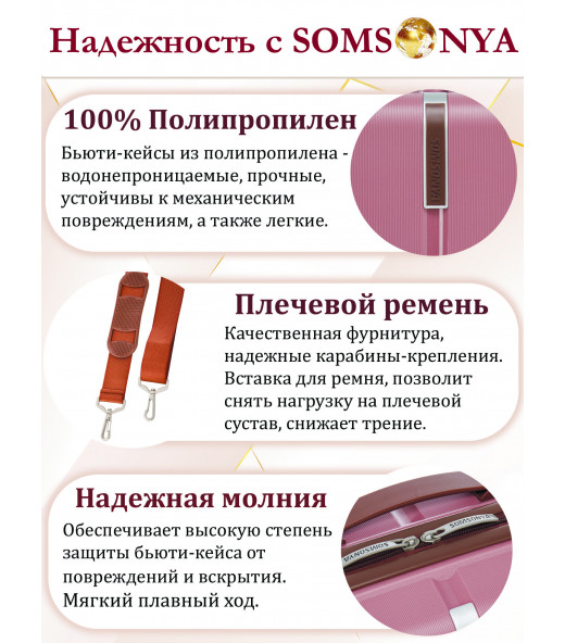 Комплект чемоданов M, S + кейс Somsonya ELITE AT розовый
