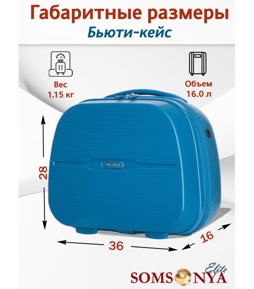 Комплект 3 чемодана и кейс Somsonya ELITE TORONTO голубой