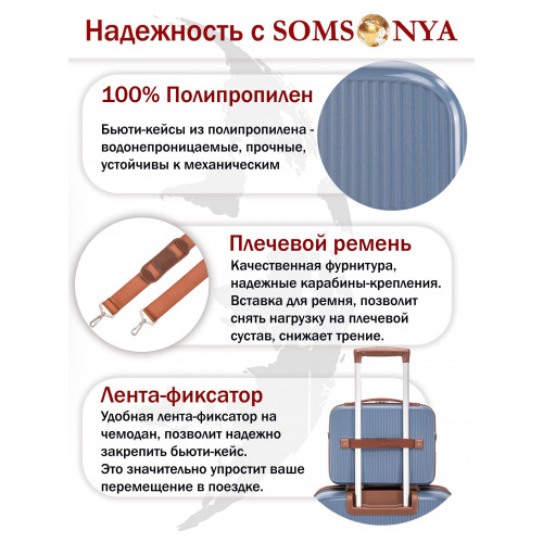 Комплект чемодан S + бьюти‑кейс Somsonya Vegas темно-голубой